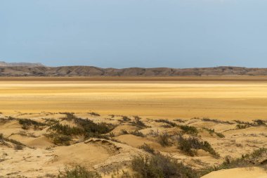 Güneşli bir günde panoramik manzara, Cabo de la Vela plajı. Guajira, Kolombiya
