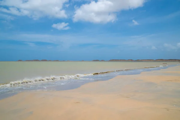 stock image Cabo de la Vela beach and boat on the sea. Guajira, Colombia. 