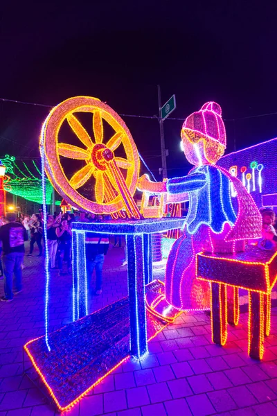 stock image Christmas lights with figures for family celebration. Medellin, Antiquia, Colombia.