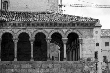 Segovia, Espaa. April 28, 2022: Romanesque church of San Milln and panoramic landscape overlooking the city.