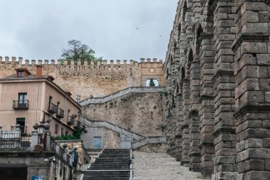 Segovia, Espaa. April 28, 2022: Famous Segovia walls and architecture view.