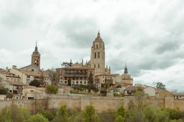 Segovia, Espaa. April 28, 2022: Landscape of the city walls and cathedral of Segovia.
