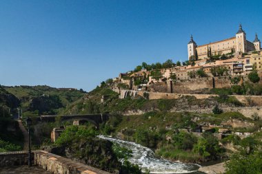 Segovia, Espaa. April 29, 2022: Alcazar de Toledo with panoramic landscape in the city and blue sky.