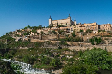 Segovia, Espaa. April 29, 2022: Alcazar de Toledo with panoramic landscape in the city and blue sky.