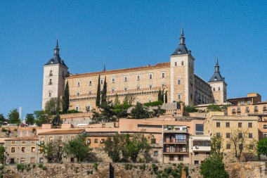 Segovia, Espaa. April 29, 2022: Alcazar de Toledo with panoramic landscape in the city and blue sky.