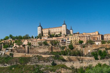 Segovia, Espaa. April 29, 2022: Alcazar de Toledo with panoramic landscape in the city and blue sky.