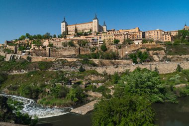 Segovia, Espaa. April 29, 2022: Alcazar de Toledo with panoramic landscape in the city and blue sky.