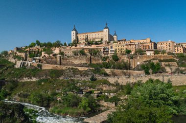 Segovia, Espaa. April 29, 2022: Alcazar de Toledo with panoramic landscape in the city and blue sky.