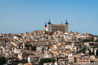 Segovia, Espaa. April 29, 2022: Alcazar de Toledo with panoramic landscape in the city and blue sky.