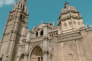 Toledo, Espaa. April 29, 2022: Santa Iglesia Catedral Primada de Toledo with beautiful blue sky.