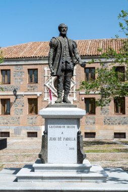 Toledo, Espaa. April 29, 2022: Monument of tribute to Juan De Padilla and blue sky.