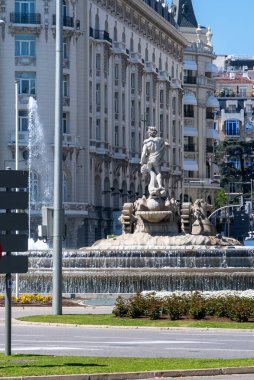 Madrid, Spain. April 5, 2022: Sculptures in El prado museum area Madrid and blue sky.