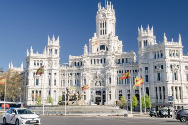 Madrid, Spain. April 6, 2022: Communications palace and cibeles fountain.
