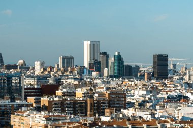Madrid, Spain. April 6, 2022: Panoramic city landscape with beautiful blue sky.