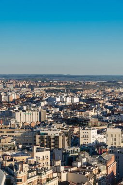 Madrid, Spain. April 6, 2022: Panoramic city landscape with beautiful blue sky.
