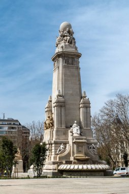 Madrid, Spain. April 6, 2022: Spain square with don quixote and sancho panza monument