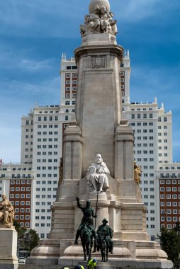 Madrid, Spain. April 6, 2022: Spain square with don quixote and sancho panza monument