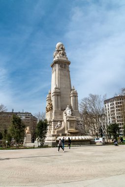 Madrid, Spain. April 6, 2022: Spain square with don quixote and sancho panza monument
