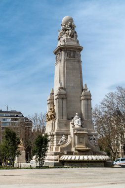 Madrid, Spain. April 6, 2022: Spain square with don quixote and sancho panza monument