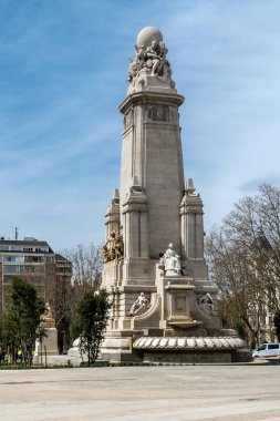 Madrid, Spain. April 6, 2022: Spain square with don quixote and sancho panza monument