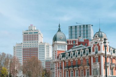 Madrid, Spain. April 6, 2022: Spain square with don quixote and sancho panza monument