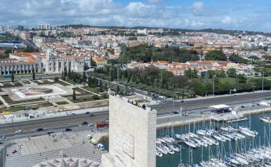 Lisbon, Portugal. April 11, 2022: Natural landscape with blue sky and view of the Tagus River.