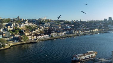 Aerial view with beautiful landscape and the Douro river. Oporto, Portugal. 