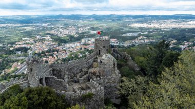 Sintra, Portugal. April 10, 2022:Castelo dos Mouros with aerial view.