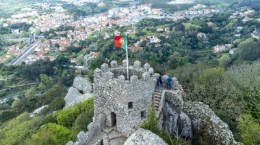 Sintra, Portugal. April 10, 2022:Castelo dos Mouros with aerial view.