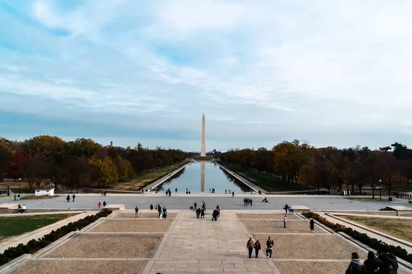 Washington Spojené Státy Listopadu 2022 Washingtonský Památník Modrou Oblohou Odleskem — Stock fotografie