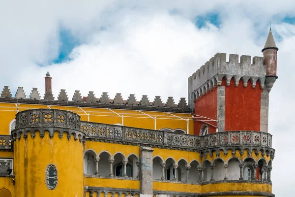 stock image Sintra, Lisboa, Portugal. October 4, 2022: Facade and architecture of the Pena Palace with blue sky.