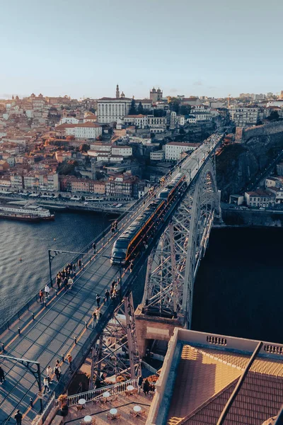 Porto Portugalia Kwietnia 2022 Piękny Zachód Słońca Przy Moście Porto — Zdjęcie stockowe