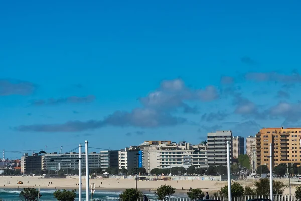Paisagem Panorâmica Praia Matosinhos Com Vista Para Mar Edifícios Cidade — Fotografia de Stock