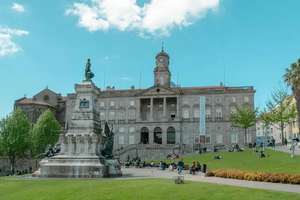 Porto Portugal Abril 2022 Palácio Bolsa Estátua Dom Henrique — Fotografia de Stock