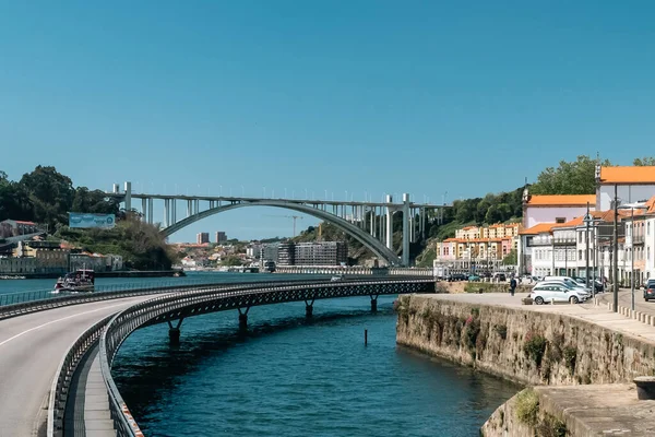 포르토 포르투갈 2022 Cais Das Pedras Viaduct Cityscape Blue Sky — 스톡 사진