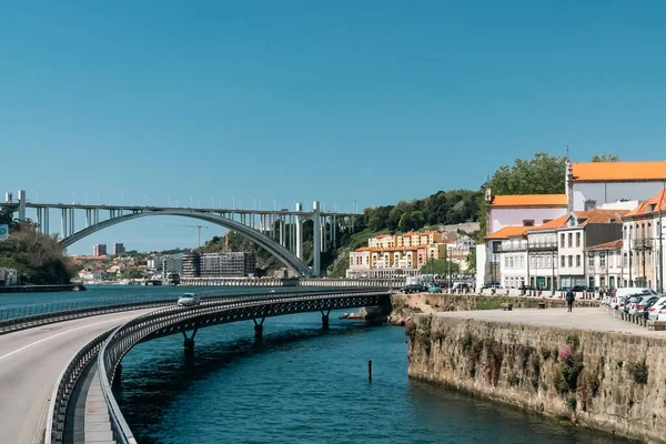 Oporto Portugal April 2022 Cais Das Pedras Viaduct Cityscape Blue — Stock Photo, Image