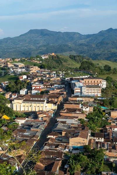 Panoramiczny Krajobraz Jerycha Widokiem Wszystkie Domy Jerico Antioquia Kolumbia — Zdjęcie stockowe