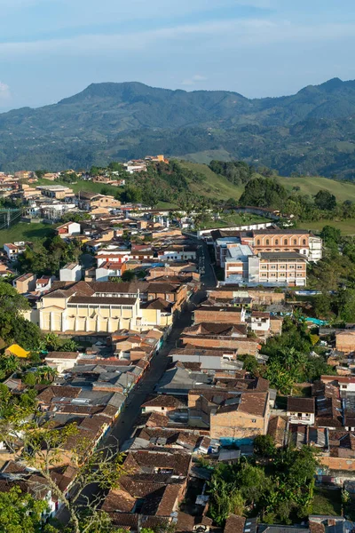Panoramiczny Krajobraz Jerycha Widokiem Wszystkie Domy Jerico Antioquia Kolumbia — Zdjęcie stockowe