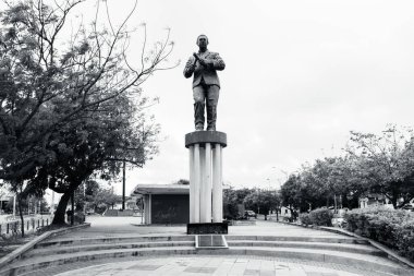 Barranquilla, Atlntico, Kolombiya. 13 Mart 2023: Şarkıcı Joe Arroyo 'nun anısına heykel.