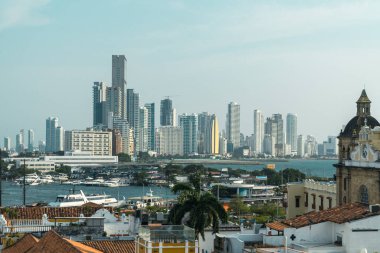 Cartagena, Bolivar, Kolombiya. 3 Mart 2023 Bocagrande 'nin deniz manzarası.