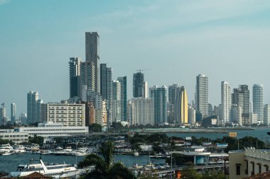 Cartagena, Bolivar, Kolombiya. 3 Mart 2023 Bocagrande 'nin deniz manzarası.