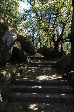 Guimaraes, Portekiz. 14 Nisan 2022: Mavi gökyüzü ve Penha Kilisesi.