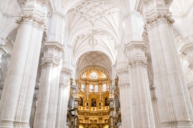 Granada, İspanya. 14 Nisan 2022: Granada 'nın İnkarnasyonu ve mimarisinin Kutsal ve Apostolik Büyükşehir Katedrali Kilisesi Bazilikası.