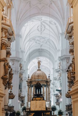 Granada, İspanya. 14 Nisan 2022: Granada 'nın İnkarnasyonu ve mimarisinin Kutsal ve Apostolik Büyükşehir Katedrali Kilisesi Bazilikası.