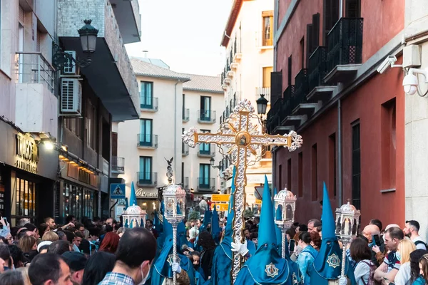 stock image Granada, Espaa. April 16, 2022: Resurrection Sunday procession with sculptures and crowds of people.