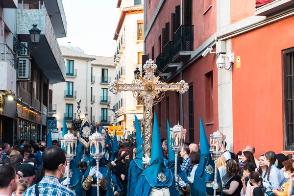 stock image Granada, Espaa. April 16, 2022: Resurrection Sunday procession with sculptures and crowds of people.