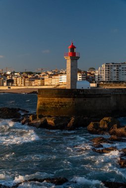 Douro Nehri 'ne bakan Las Felgueiras Deniz Feneri. Porto, Portekiz. 