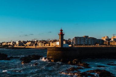 Douro Nehri 'ne bakan Las Felgueiras Deniz Feneri. Porto, Portekiz. 