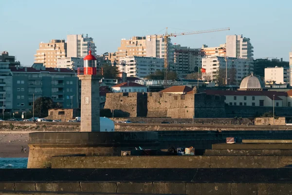 stock image Las Felgueiras Lighthouse overlooking the Douro River. Porto, Portugal. 