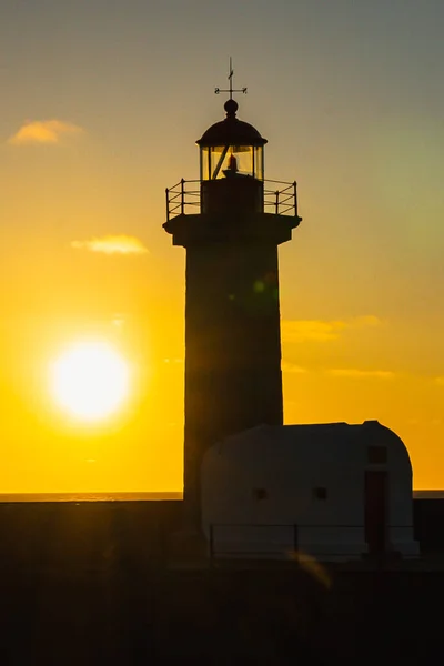 Felgueiras Lighthouse Silhouette Beautiful Colorful Sunset Sky Porto Portugal — Stock Photo, Image
